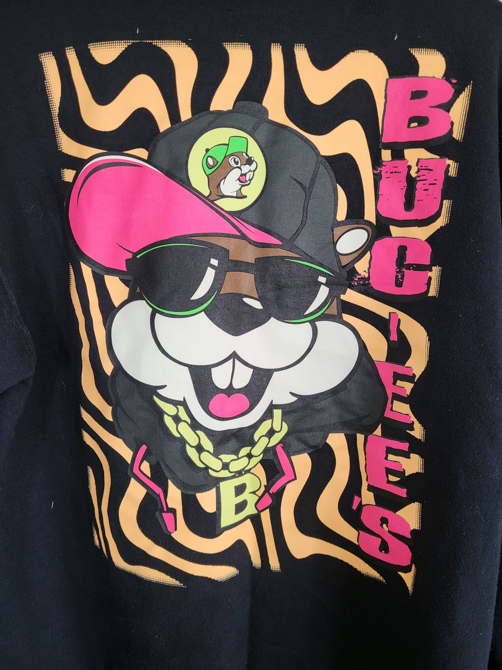 Buc-ee's Hoodie Mens L Black Graphic Pullover Sweatshirt Beanie Mascot Logo